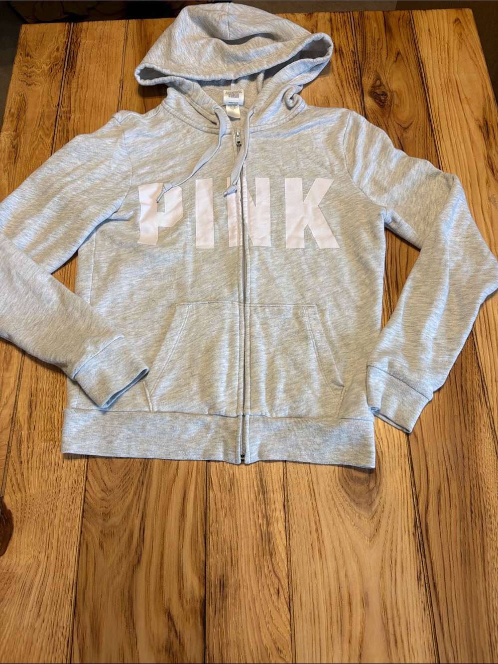 PINK Victoria's Secret Light Gray Zip Hoodie with Logo